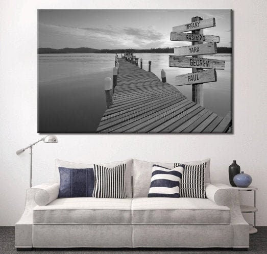 Lake Decor Pictures | Lake Dock Personalized Wall Art with Names | Personalized Family Wall Art | Canvas with Family Names