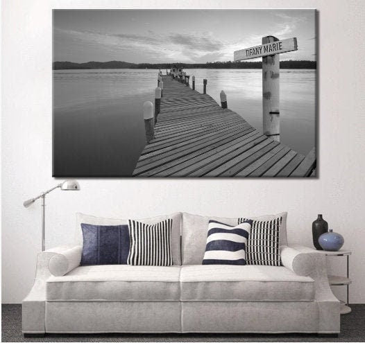 Lake Decor Pictures | Lake Dock Personalized Wall Art with Names | Personalized Family Wall Art | Canvas with Family Names