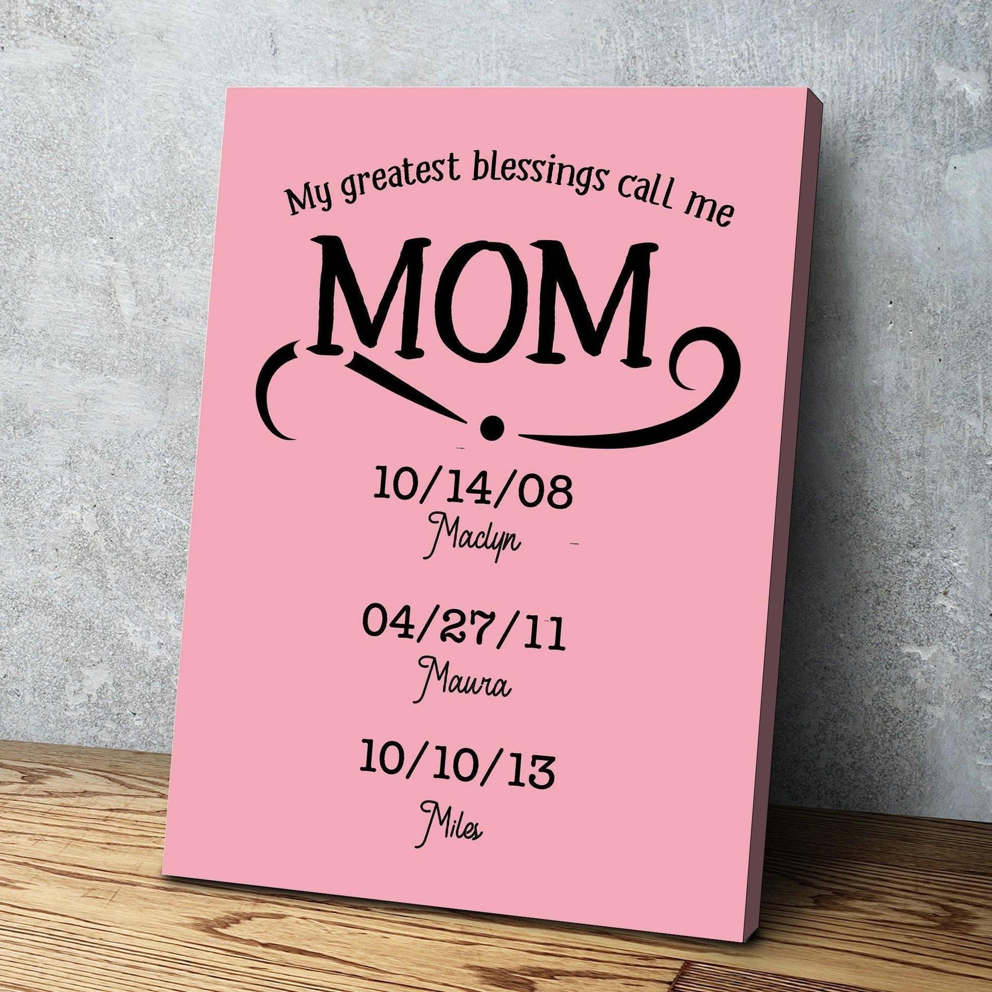 Personalized Gifts for Mom | Mothers Day Canvas | Mom Canvas | My Greatest Blessings Call Me Mom | Canvas Wall Art Pink