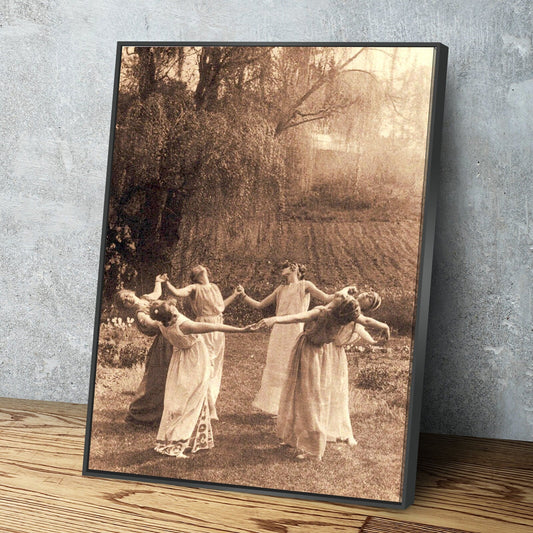 Circle Of Witches Vintage Women Dancing Canvas Wall Art Portrait | Halloween Sign | Halloween Decoration | Spooky Funny Halloween Sign | Ha