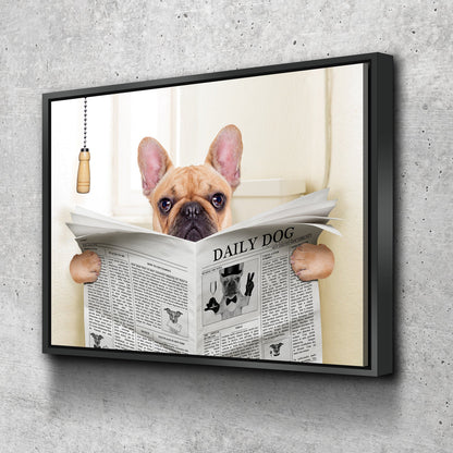 French Bulldog Newspaper Toilet | Bathroom Art | Bathroom Wall Decor | Bathroom Canvas Art Prints | Canvas Wall Art