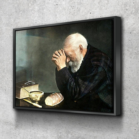 Eric Enstrom &quot;Grace&quot; 1918 Reproduction Digital Print Man Praying Over Bread Colorized by AI Art Print Portrait Vintage Poster Canvas Wall Ar