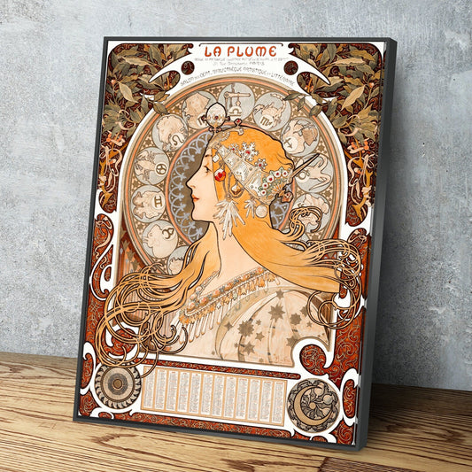 Alphonse Maria Mucha&#39;s Zodiaque or La Plume Art Print Portrait Vintage Poster Canvas Wall Art Décor Gift