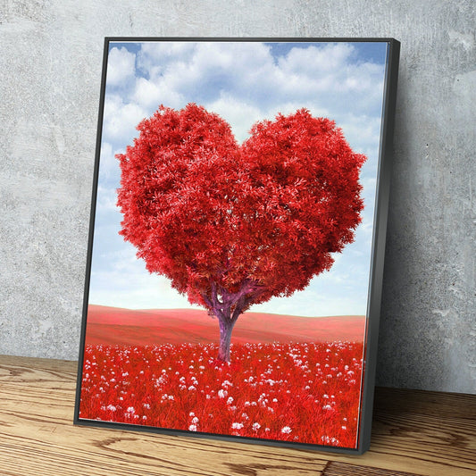 Red Tree Heart Portrait Bathroom Wall Art | Living Room Wall Art | Bathroom Wall Decor | Bathroom Canvas Art Prints | Canvas Wall Art