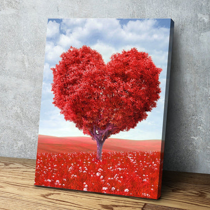 Red Tree Heart Portrait Bathroom Wall Art | Living Room Wall Art | Bathroom Wall Decor | Bathroom Canvas Art Prints | Canvas Wall Art