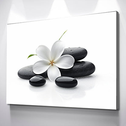 Floral Zen Stones White Spa Bathroom Wall Art | Bathroom Wall Decor | Bathroom Canvas Art Prints | Canvas Wall Art v3