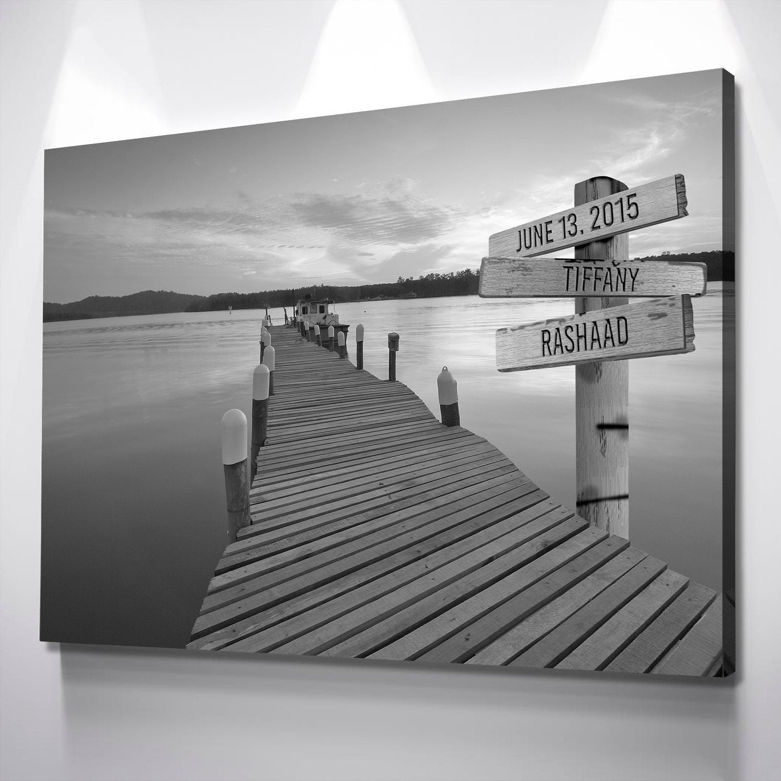 Lake Decor Pictures | Lake Dock Personalized Wall Art with Names | Personalized Family Wall Art | Canvas with Family Names