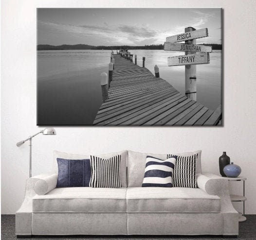 Lake Decor Pictures | Lake Dock Personalized Wall Art with Names | Personalized Family Wall Art | Canvas with Family Names