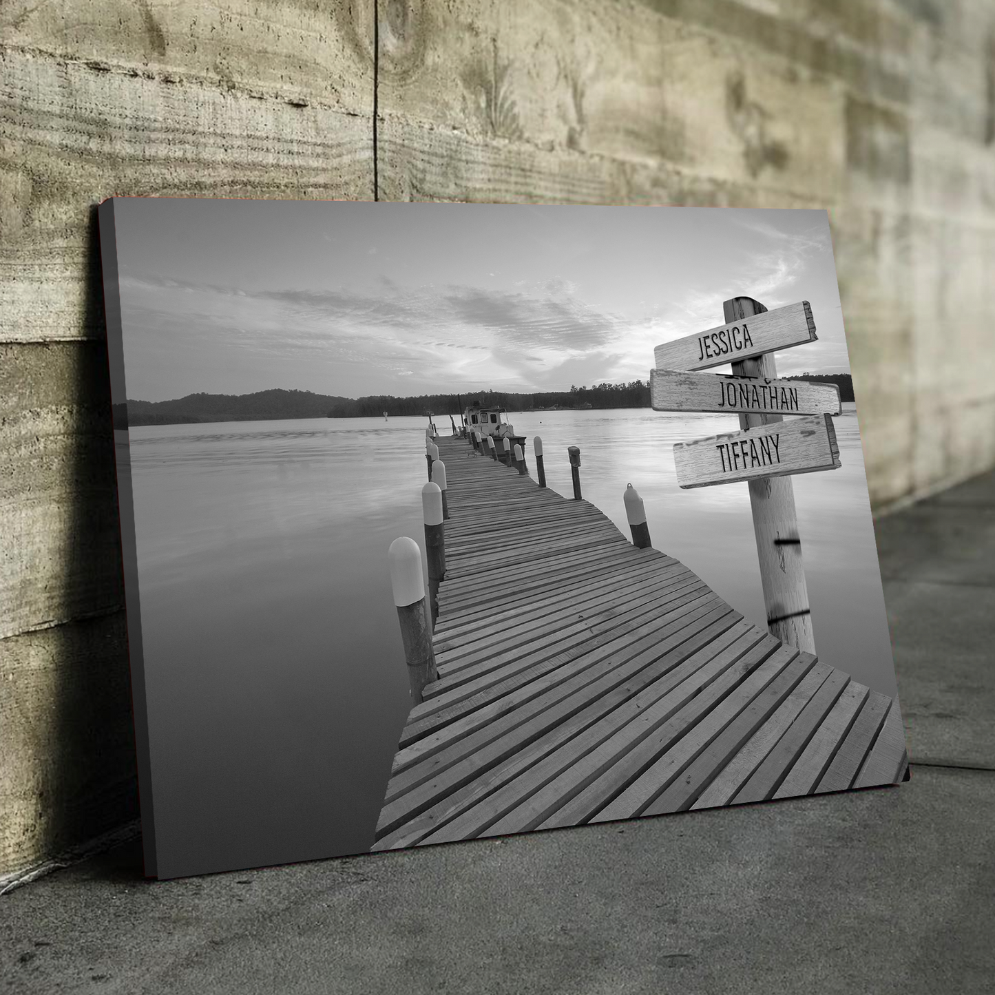 Valentines Day Gift for Him and Her | Personalized Lake Dock Canvas Wall Art