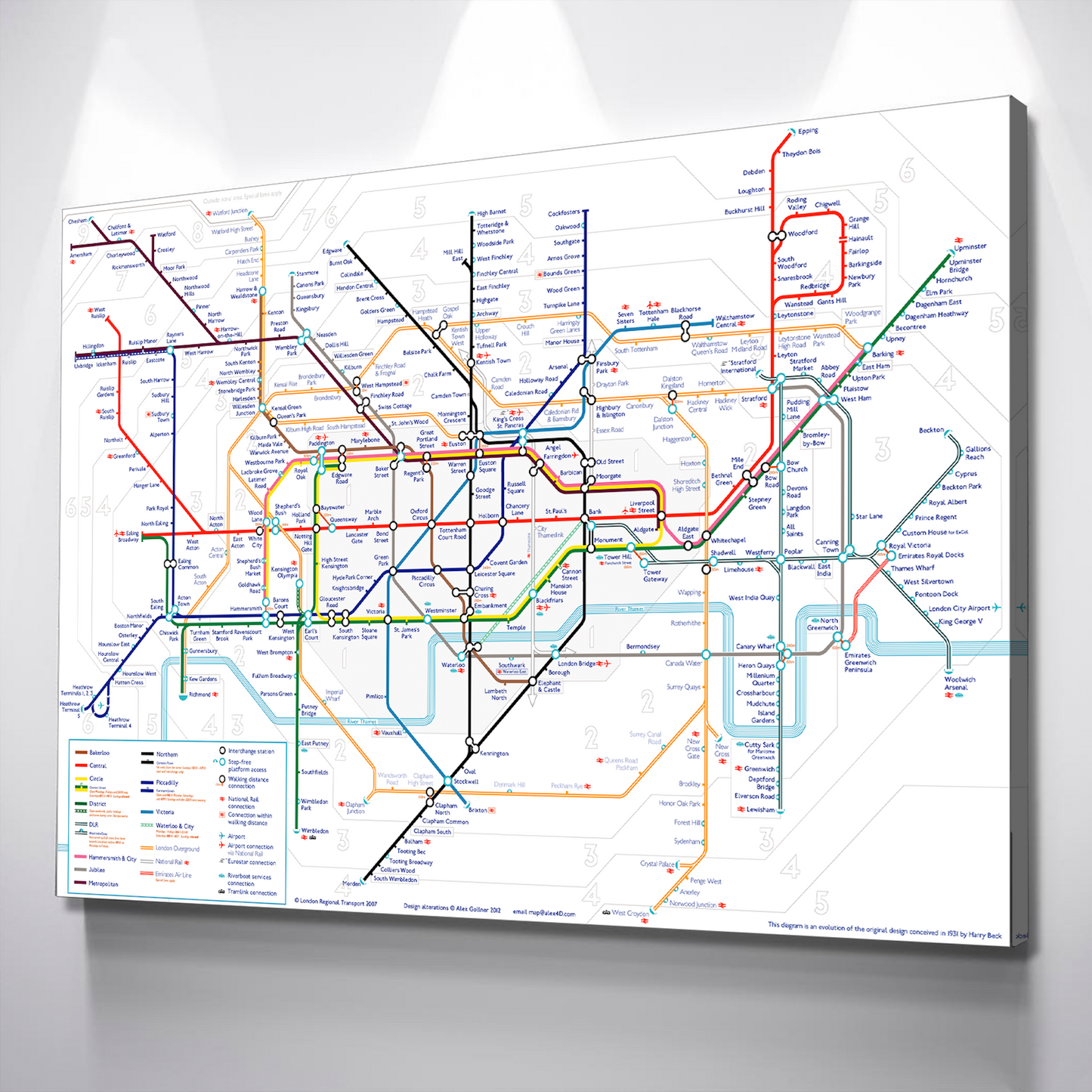 London Underground Poster Tube Map - Canvas Wall Art Framed Print - Various Sizes