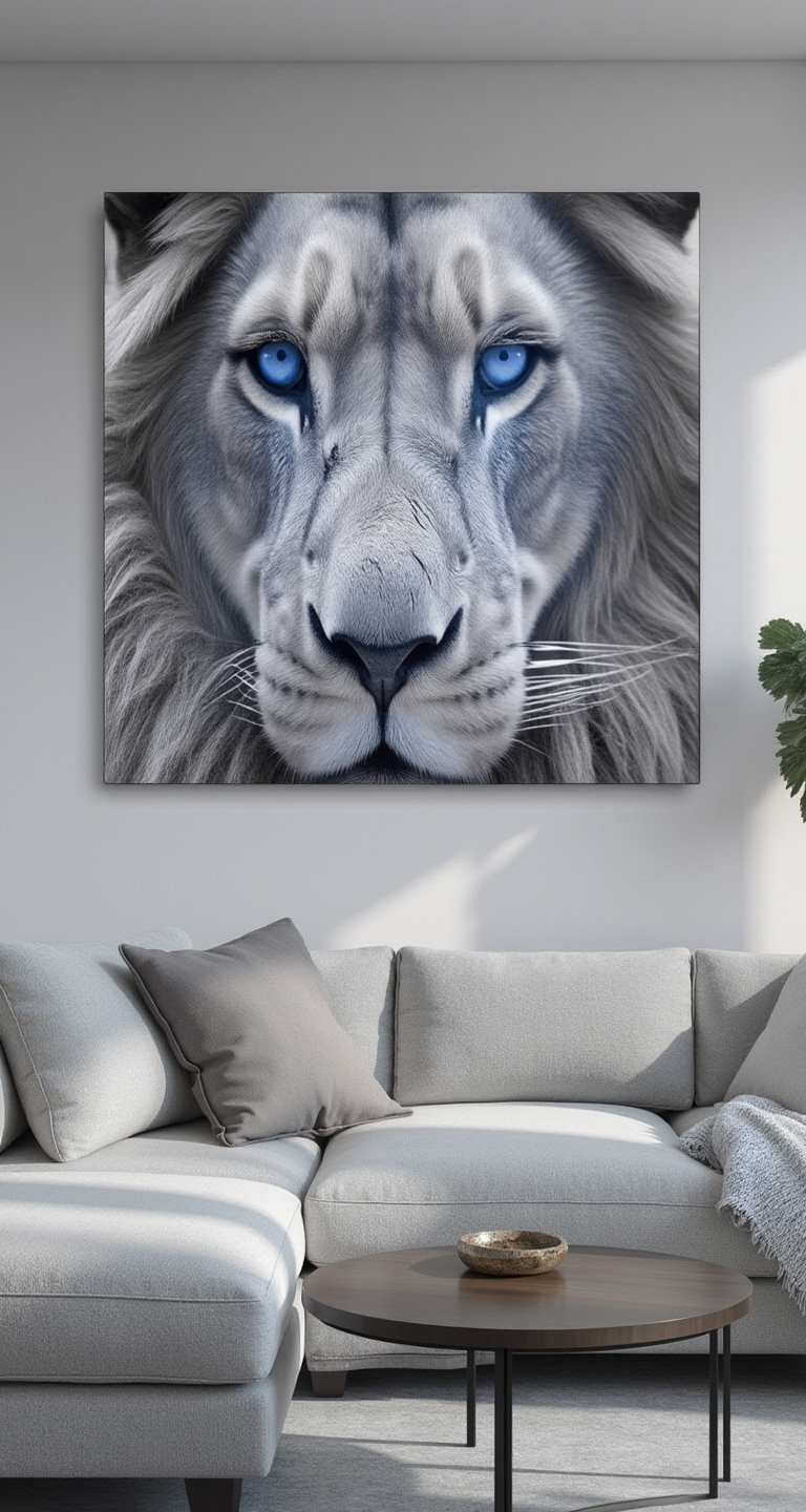 Blue-Eyed Arctic Lion Wall Art | Canvas Wall Decor for Living Room & Bedroom