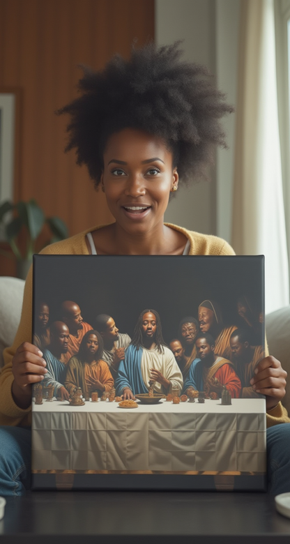 Black Jesus Last Supper Canvas Art | African American Wall Decor for Living Room v3