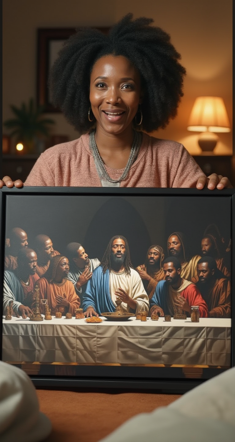 Black Jesus Last Supper Canvas Art | African American Wall Decor for Living Room v3