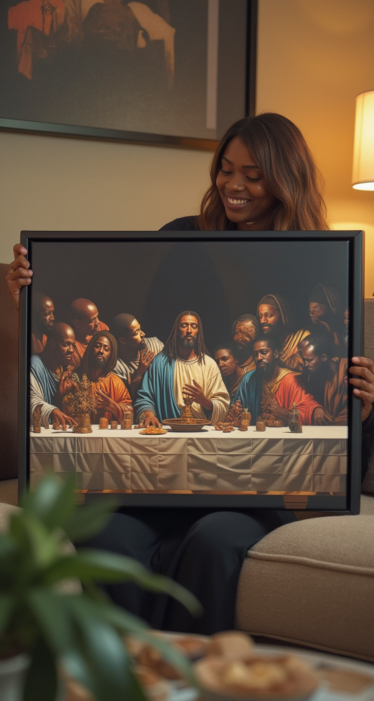 Black Jesus Last Supper Canvas Art | African American Wall Decor for Living Room v3