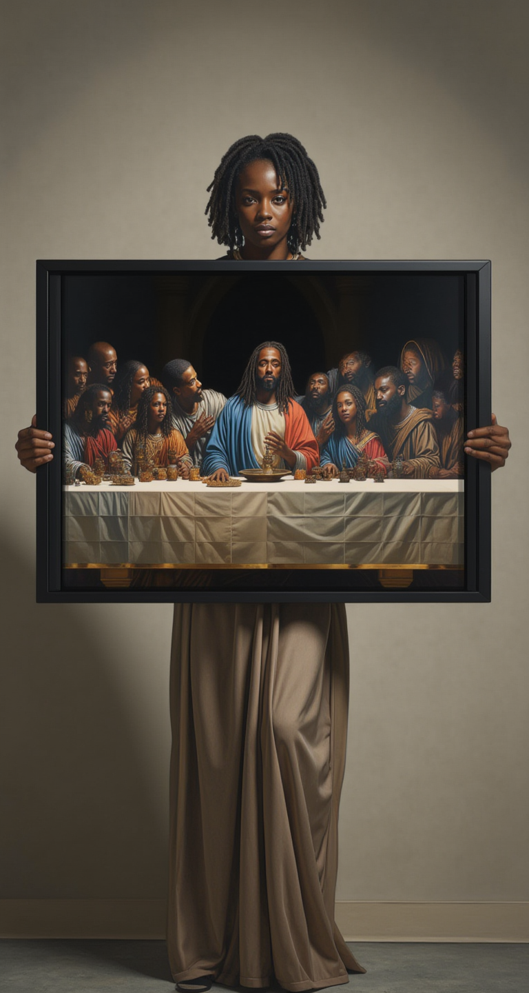 Black Jesus Last Supper Canvas Art | African American Wall Decor for Living Room v3