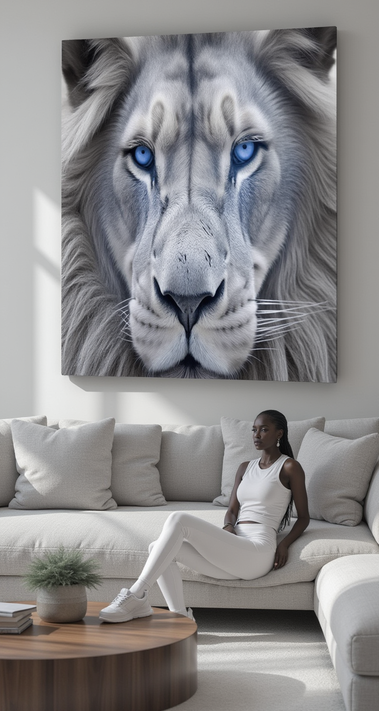 Blue-Eyed Arctic Lion Wall Art | Canvas Wall Decor for Living Room & Bedroom