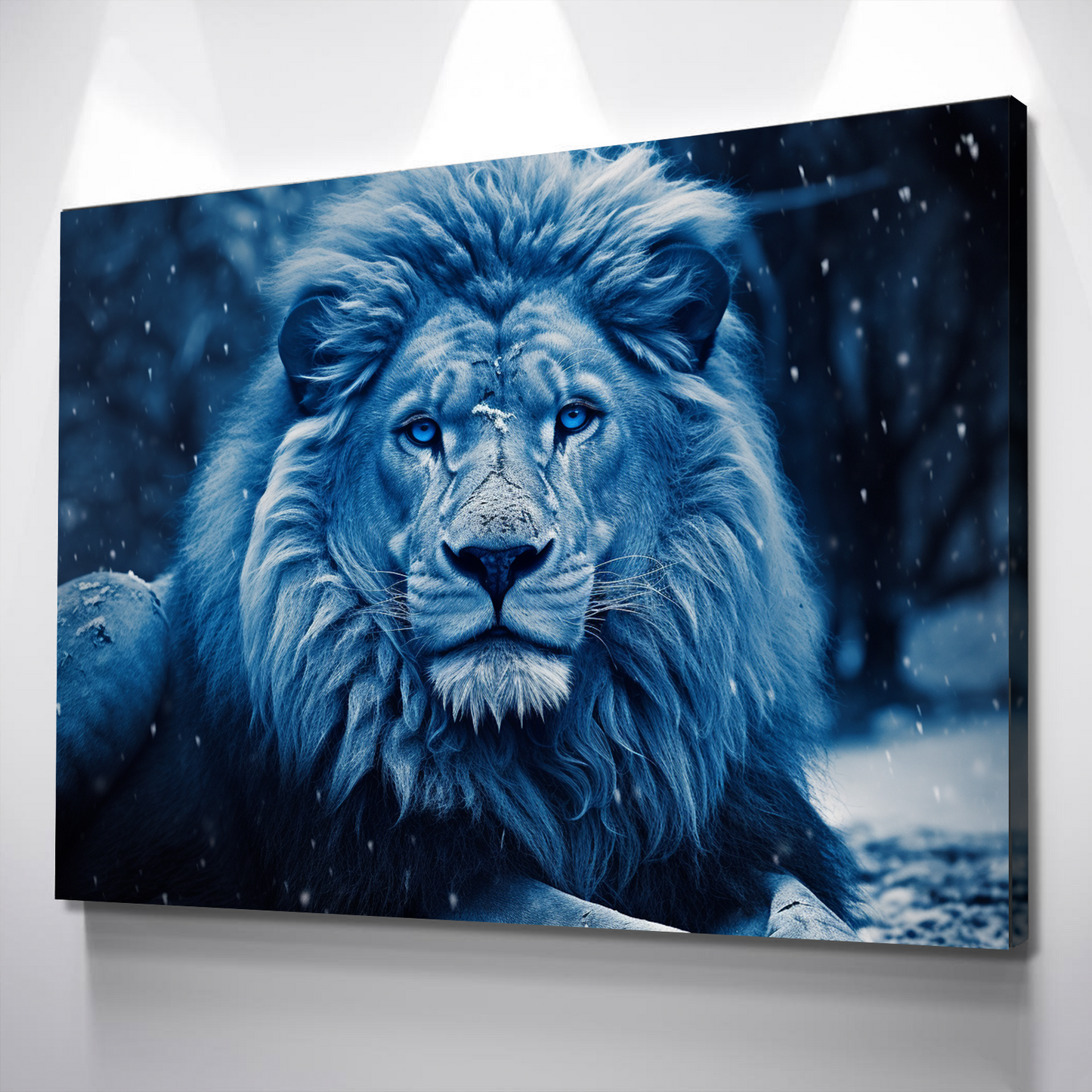 Lion Wall Art | Lion Canvas | Living Room Bedroom Canvas Wall Art Set | Blue Arctic Lion