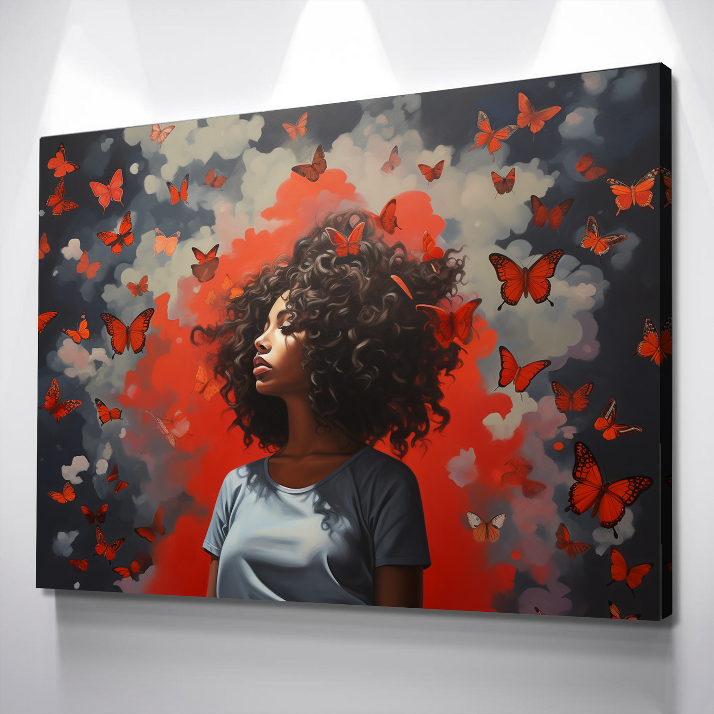 Graffiti Canvas Art | African American Girl Butterflies Print Poster Art Canvas Wall Art | Living Room Bedroom Canvas Wall Art | African American Art v4