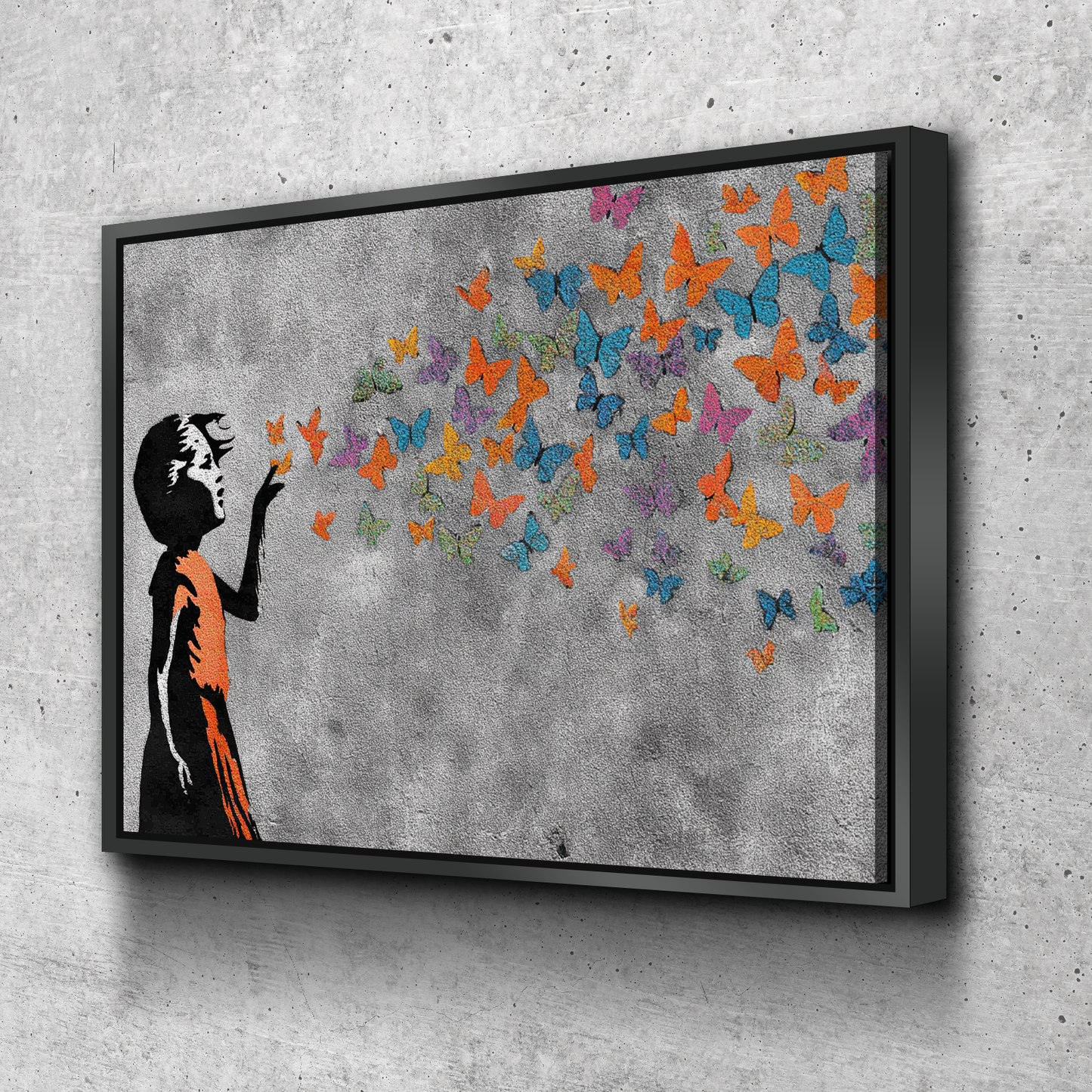 Butterfly Girl Banksy-Style Canvas – Colorful Graffiti Wall Art