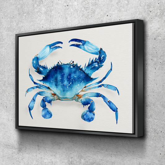 Blue Crab Watercolor Canvas – Coastal Nautical Wall Decor