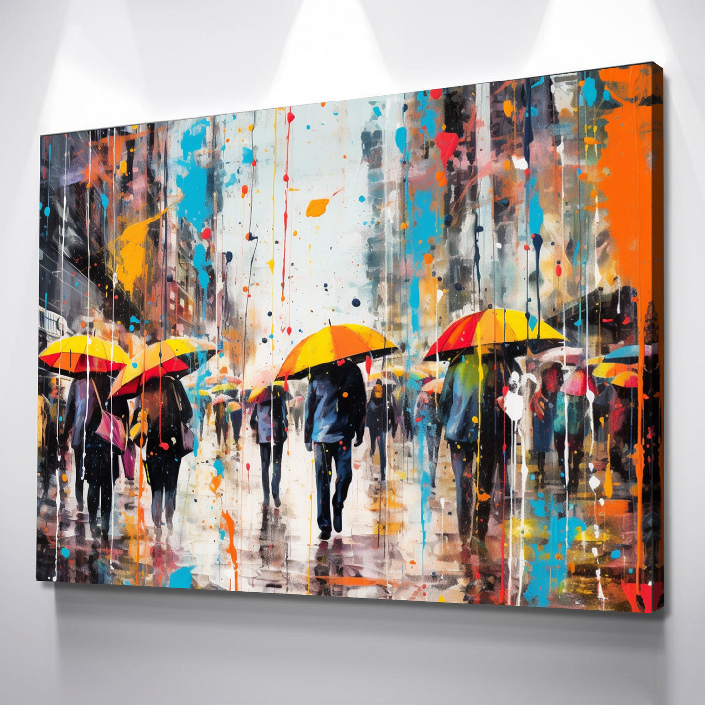 Graffiti Canvas Art | Colored Rain People in the Street Graffiti Print Poster Art Canvas Wall Art | Living Room Bedroom Canvas Wall Art