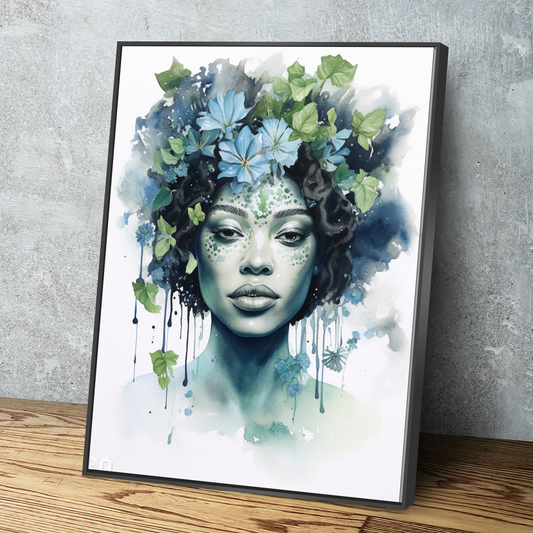 Bathroom Wall Art | African American Wall Art | African Canvas Art | Canvas Wall Art | Beautiful Woman with Flowers on Face Portrait Canvas Art v2