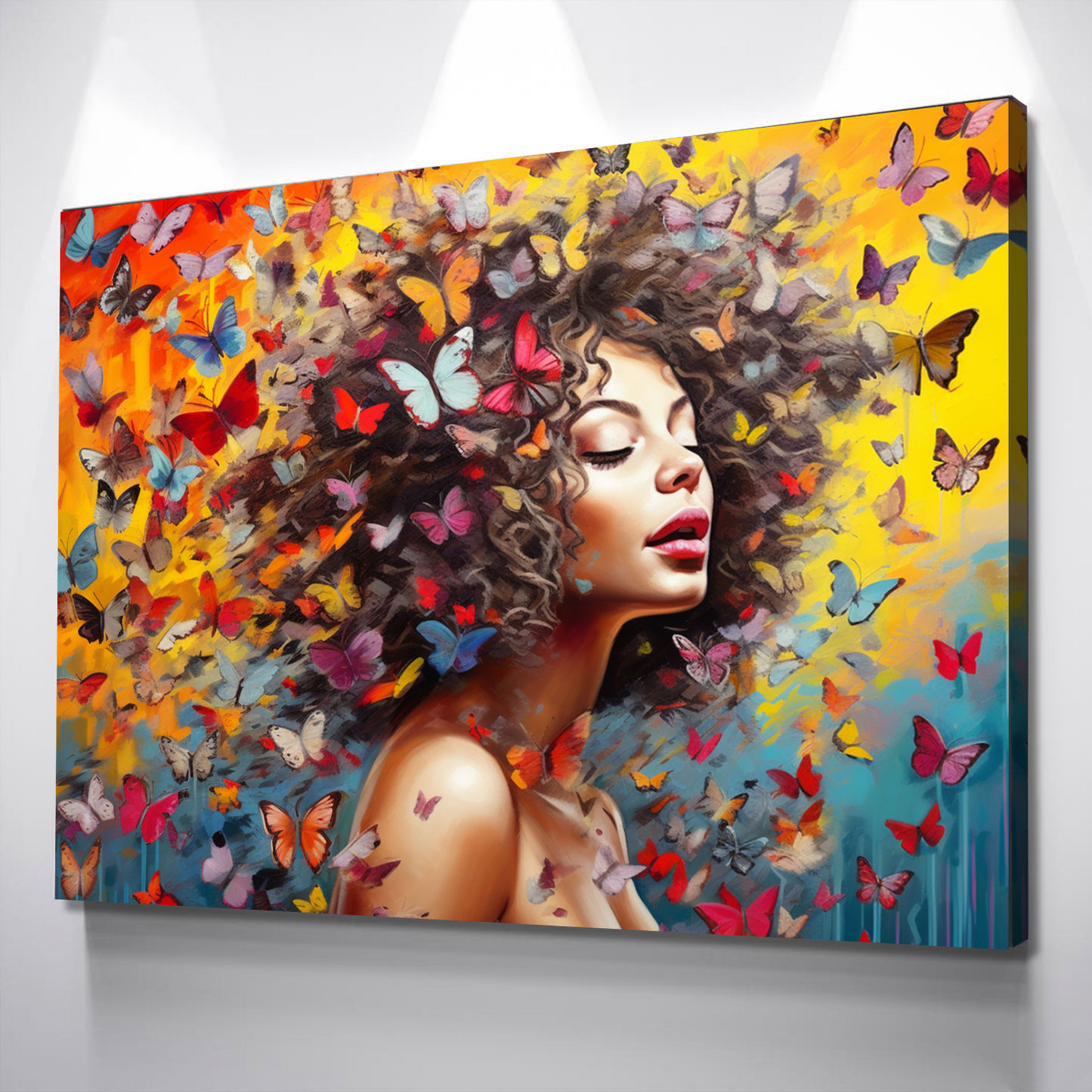Graffiti Canvas Art | Girl Multicolor Butterflies Print Poster Art Canvas Wall Art | Living Room Bedroom Canvas Wall Art