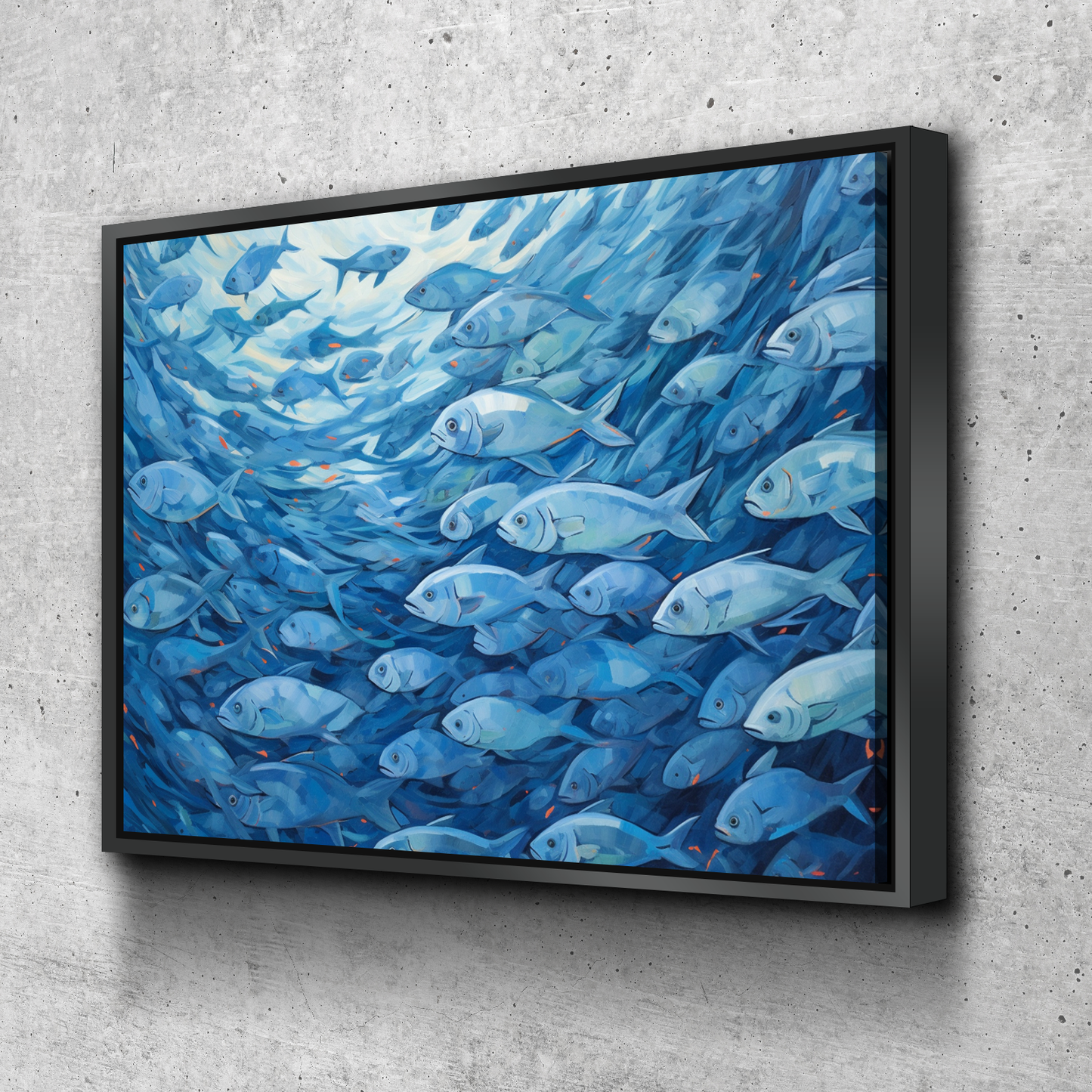 Flock of Blue Fish Landscape Bathroom Wall Art | Bathroom Wall Decor | Bathroom Canvas Art Prints | Canvas Wall Art