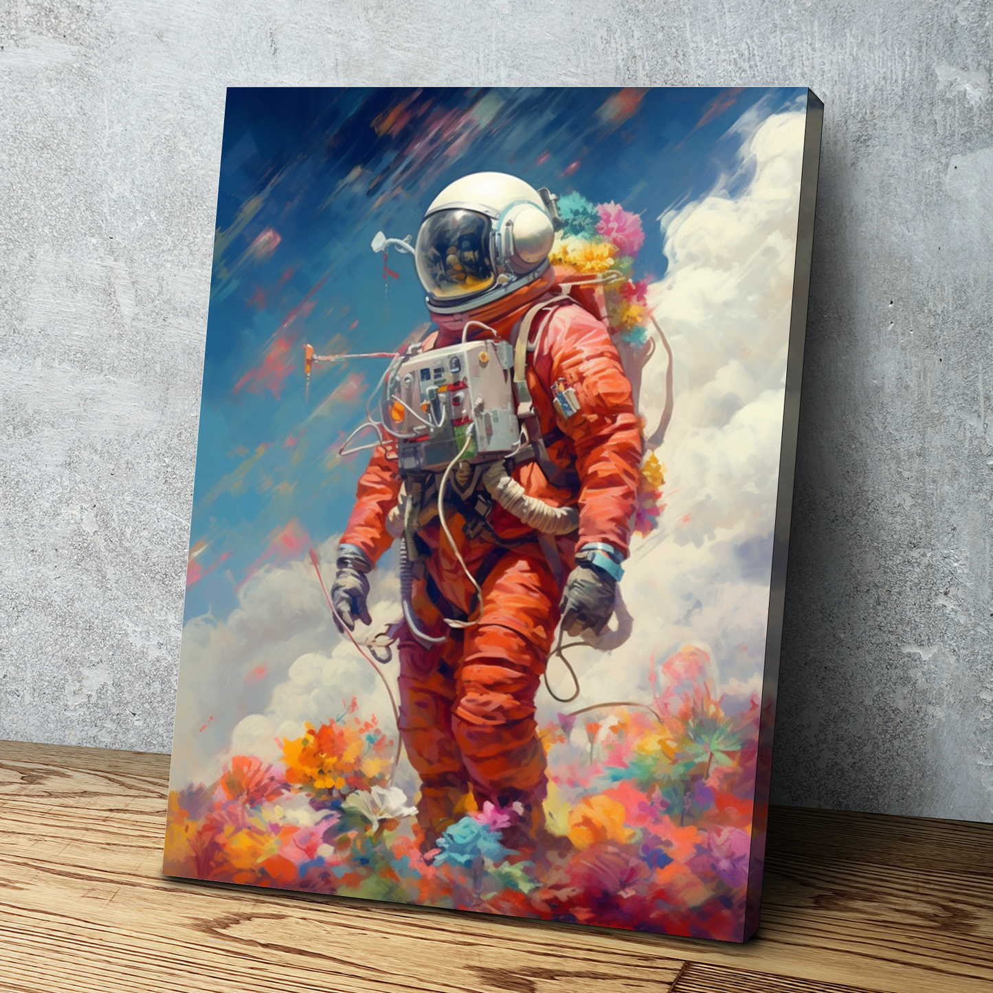 Abstract NASA Astronaut Colorful Cloud Space Travel | Canvas Wall Art Framed Print | Living Room Kids Room Bedroom Wall Decor
