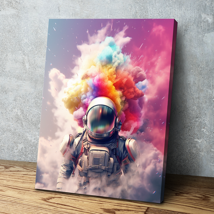 Abstract NASA Astronaut Colorful Cloud Space Travel | Canvas Wall Art Framed Print | Living Room Kids Room Bedroom Wall Decor v3
