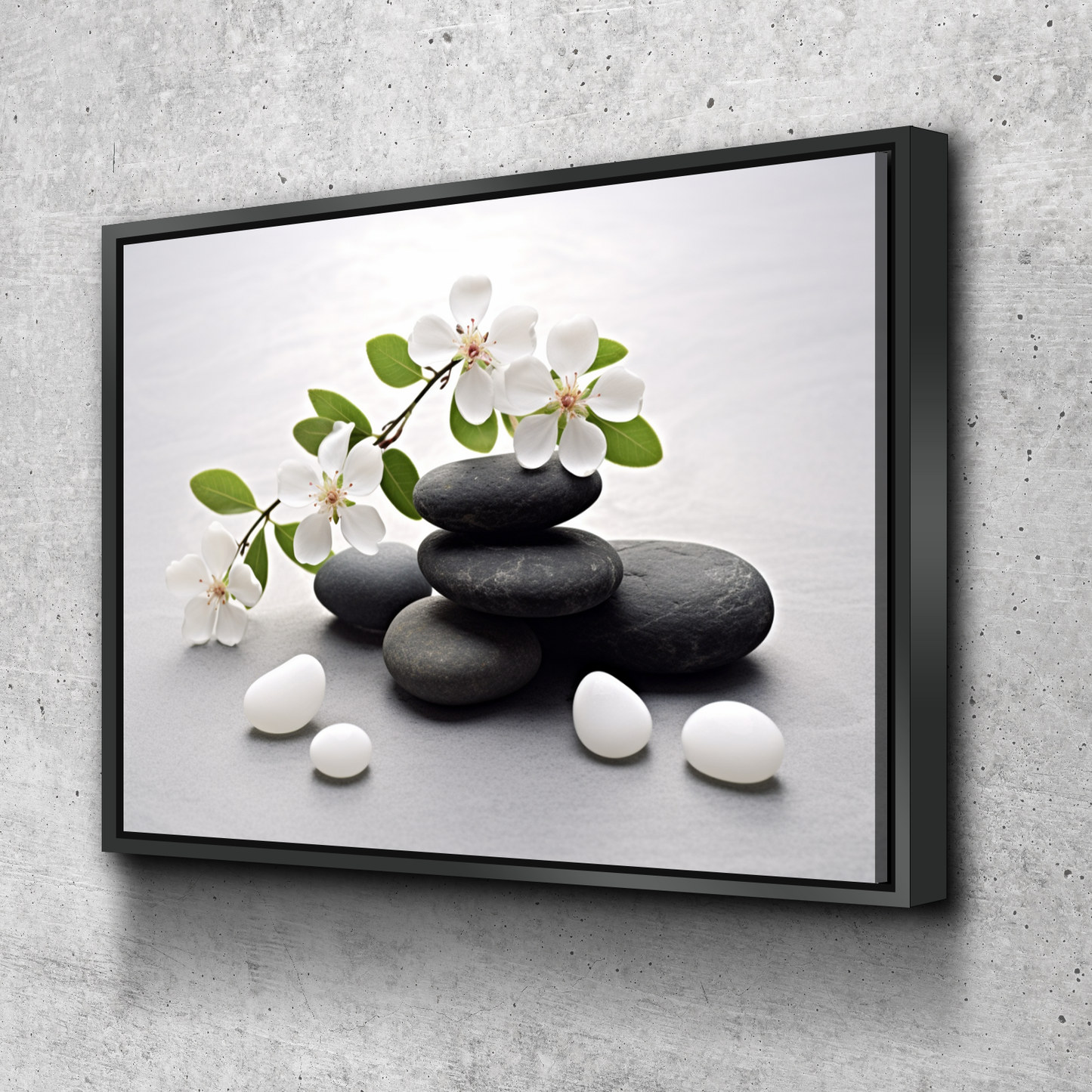 Floral Zen Stones White Bathroom Wall Art | Canvas Wall Decor for Relaxing Spaces v2