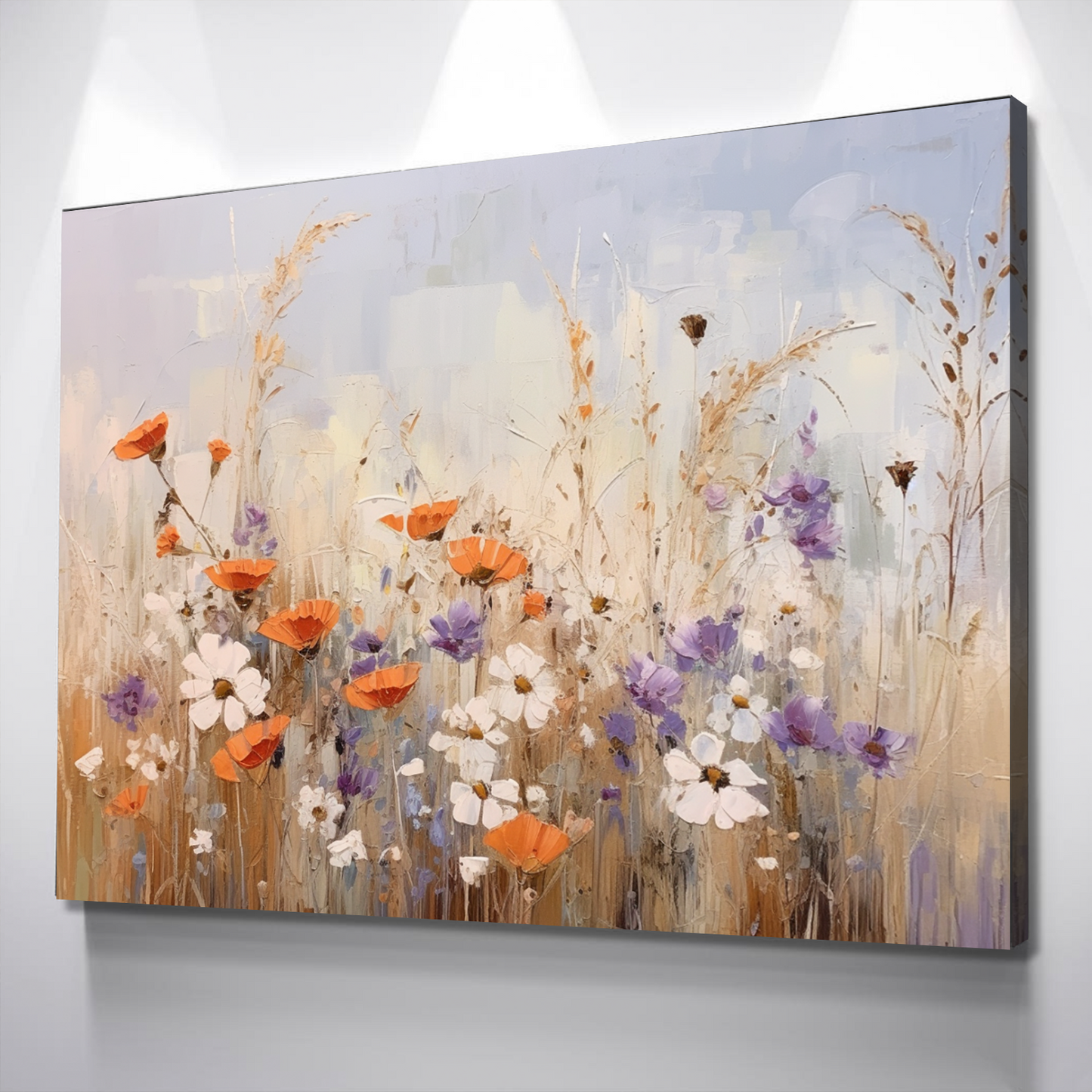 Floral Field Flowers Orange and Purple Landscape Bathroom Wall Art | Bathroom Wall Decor | Bathroom Canvas Art Prints | Canvas Wall Art