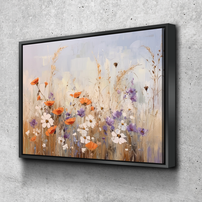 Floral Field Flowers Orange and Purple Landscape Bathroom Wall Art | Bathroom Wall Decor | Bathroom Canvas Art Prints | Canvas Wall Art