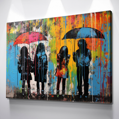 Graffiti Canvas Art | Colored Rain Kids Umbrella Print Poster Art Canvas Wall Art | Living Room Bedroom Canvas Wall Art