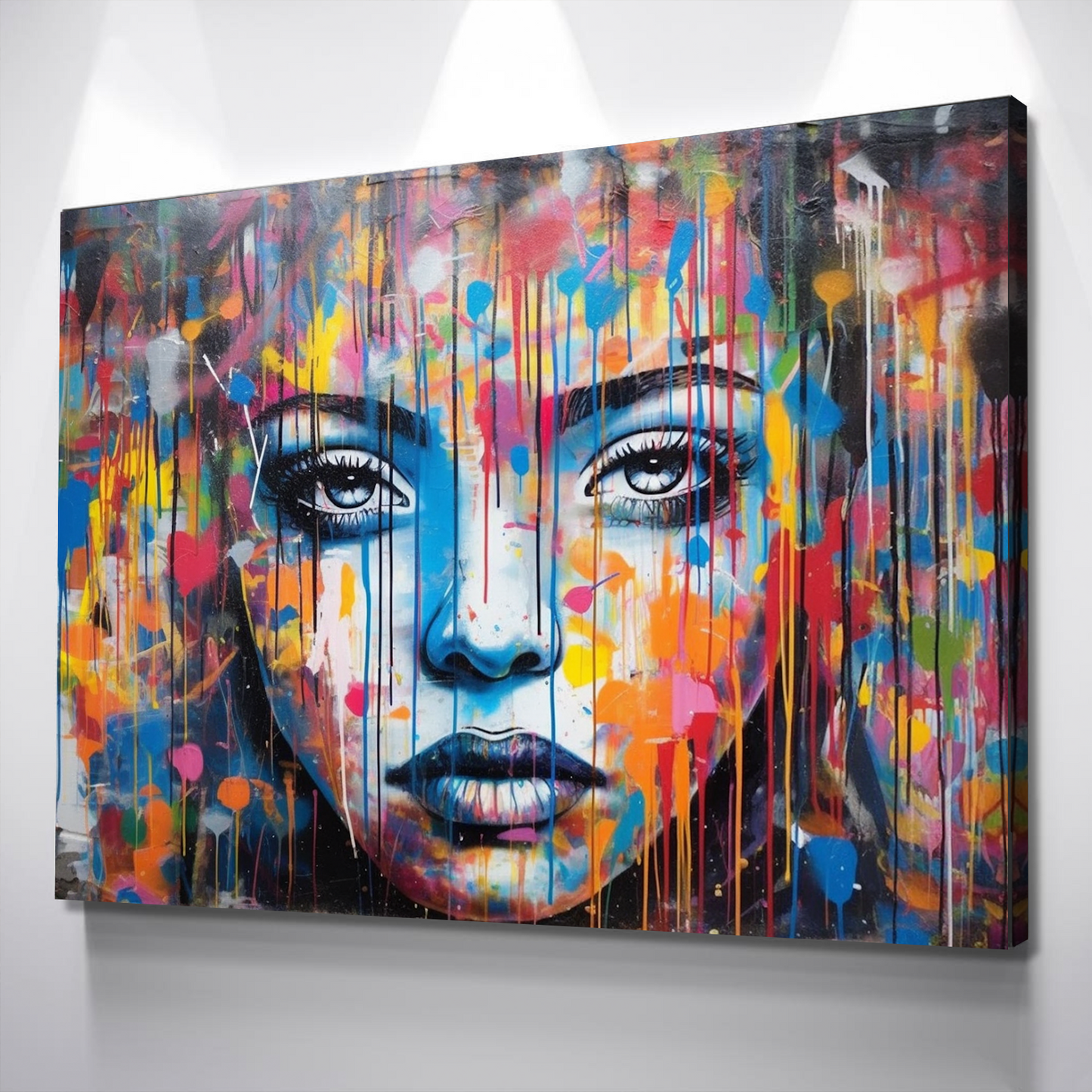 Graffiti Canvas Art | Colored Rain Female Print Poster Art Canvas Wall Art | Living Room Bedroom Canvas Wall Art