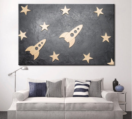 Kids Wall Decor | Kids Wall Art | Rocket Ship and Stars