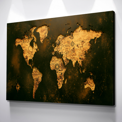 Rustic Push Pin World Map Canvas Wall Art