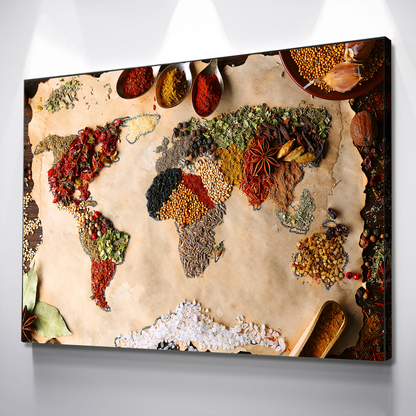 Kitchen Wall Art | Kitchen Canvas Wall Art | Kitchen Prints | Kitchen Artwork | World Map Spices