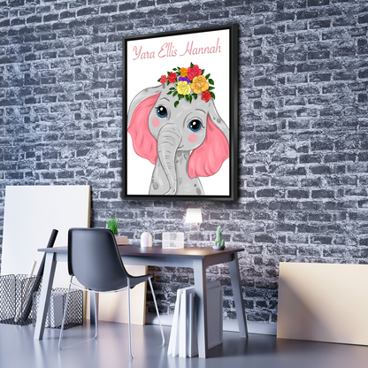 Personalized Name Safari Animals Baby Girl Nursery Wall Art Nursery Canvas Wall Art Decor Pink Floral Elephant Decor Prints